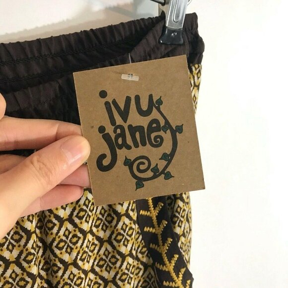 IVY JANE Pants Women Small Brown Yellow Relaxed Fit Elastic Waist Pockets NWT - Picture 5 of 7